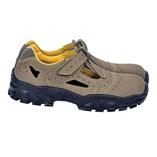 COFRA Sicherheitsschuhe NEW BRENTA S1P - Robuste Sandalen aus Echtleder - Arbeits- & Schutzkleidung mit Stahlkappe, durchtrittsicherer Sohle und antistatischem Design. Ideal für Bau und Industrie, komfortabel dank Klettverschluss und atmungsaktivem Material.
