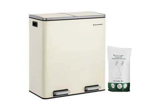 SONGMICS Mülleimer mit 2 Fächern, 2 x 30 L in weiß von SONGMICS