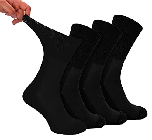 Dr.Socks 4er Pack Ohne Gummibund Diabetikersocken Atmungsaktiv Bambus Socken | Extra Breit Nahtlos Socken für Geschwollene Füße (39-42, Schwarz)