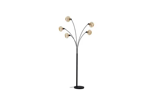 Lindby Stehlampe Lielle, 5 x 10 W LED - Standleuchten aus Bambus und Eisen, mit praktischem Trittschalter und anpassbaren E14-Leuchtmitteln für individuelles Licht.