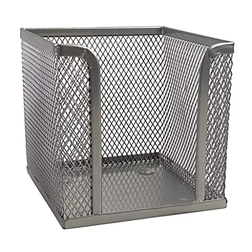 Zettelbox Zettelkasten aus Drahtmetall 9,5x9,5x8,5cm Zettelkästchen silbern Netz für Notizpapier Schreibtisch Notizzettel