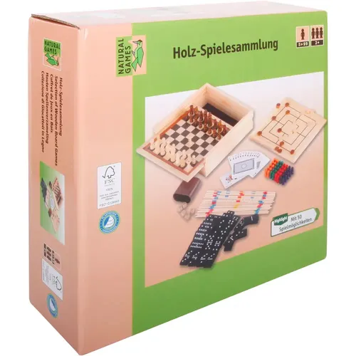 Natural Games Holz-Spielesammlung 50 in 1 - Gesellschaftsspiele mit 50 klassischen Spielen, ideal für Familienabende und Spielvergnügen mit Freunden. Ab 2 Spieler, für Kinder ab 5 Jahren.