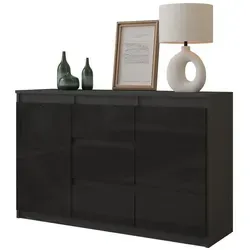 MIKEL Kommode/Sideboard mit 3 Schubladen und 2 Türen - Anthrazit Grau/Schwarz Gloss - Die MIKEL Kommode vereint modernes Design mit hoher Funktionalität. Sie bietet großzügigen Stauraum bei kompakten Maßen und verleiht jedem Raum Eleganz und Ordnung.