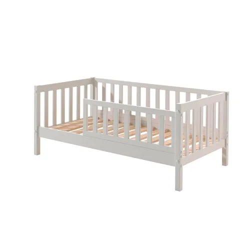 Juniorbett 70 x 140 cm mit Sprossen, Kiefer massiv weiß lackiert - Kinderbetten & Jugendbetten: Sicherer Rausfallschutz durch senkrechte Sprossen, ideal für selbstständige Kinder und fördert einen erholsamen Schlaf.
