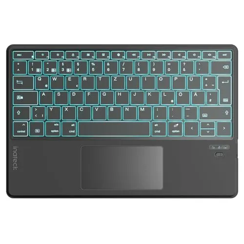 Inateck Tablet Tastatur mit Touchpad - Ultra Slim, 7-farbige Hintergrundbeleuchtung, KI-Funktionen und Multi-Device Unterstützung für Windows, iPad OS, Android und iOS