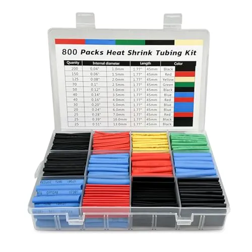 Lectorias 800 Stück Schrumpfschlauch Set, Schrumpfschläuche, Heat Shrink Tube, Isolierschlauch Kabel, 5 Farben 12 Größen, 2:1 Schrumpfverhältnis, für Elektrische Isolierung und Drahtverbindungen