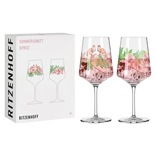Ritzenhoff Sommersonett Sprizz Cocktailglas 2er Set - Gläser für Cocktails und Getränke, aus hochwertigem Kristallglas, spülmaschinengeeignet und mit modernem Blüten- und Flamingo-Motiv.