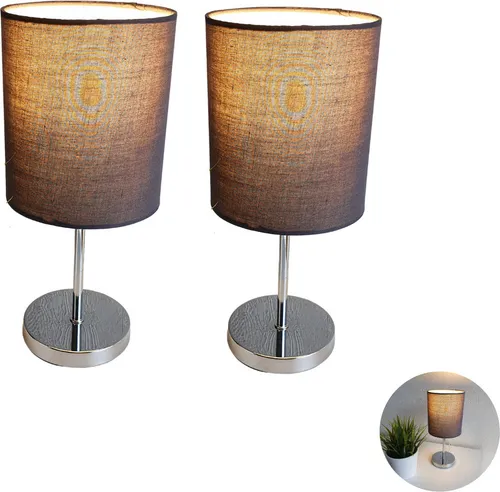 LED Nachttischlampe mit Stoffschirm (grau) in grau von Lichthandel Hoch