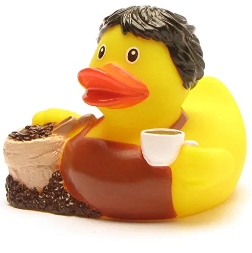 Duckshop I Badeente Barista I QuietscheenteI L: 8 cm I Quietscheentchen I Geschenk für Kaffee-Liebhaber I Präsent Sammler