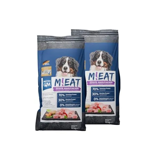 NutriQM® Meat Hundefutter trocken getreidefrei Senior – 2 x 12 kg - Optimales Trockenfutter für Senior-Hunde: Getreidefrei, magenschonend und reduziert in Fett & Protein – ideal für die Ernährung älterer Hunde. Made in Germany mit geprüfter Qualität.