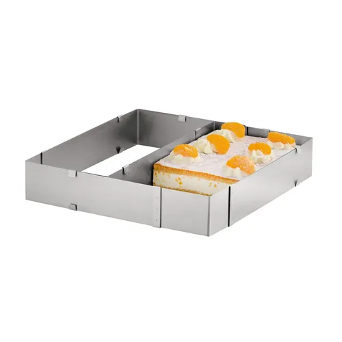 Axentia Backrahmen Edelstahl 23,5-44 x 5 x 20-37 cm - Backbleche – variabel einstellbarer Tortenrahmen aus Edelstahl, ideal zum gleichzeitigen Backen von zwei unterschiedlichen Kuchen. Praktische Unterteilung und Halteklammern für Stabilität.