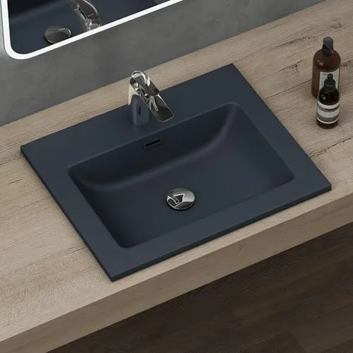 doporro Einbauwaschbecken Col02 aus Mineralguss, 60x48 cm, anthrazit matt - Einbauwaschbecken Col02 aus hochwertigem Mineralguss mit eleganter Überlauffunktion. Ideal für modernes Badezimmerdesign, einfache Montage und langlebige Qualität.