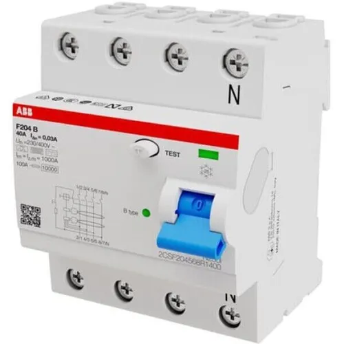 ABB F204B-40 0,03 FI-Schutzschalter Typ B - Allstromsensitiv, 10 ms kurzzeitverzögert und stoßstromfest für maximale Betriebssicherheit