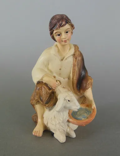 Hirte kniend mit Schaf 7,7 cm hoch für Krippenfiguren Größe 12 cm N131