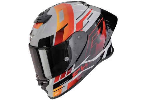 Scorpion EXO-R1 Evo II Air Adrenaline Integralhelm - Grau/Rot/Orange, Größe M - Hochwertiger Integralhelm für Motorradfahrer, getestet in MotoGP und WSBK. Mit ultra-leichtem TCT-Material und optimierter Belüftung für besten Tragekomfort und Sicht.