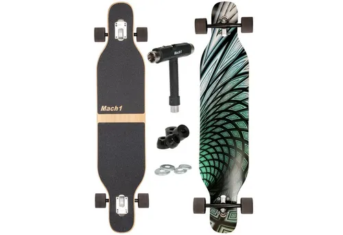 Mach1 Bambus Longboard mit Keramik Kugellager - Flexibles Cruiserboard - Longboard mit hochwertigem Bambus und Keramik Kugellagern für müheloses Fahren. Ideal für Tricks und ein dynamisches Fahrerlebnis dank Drop-Through-Achsmontage.