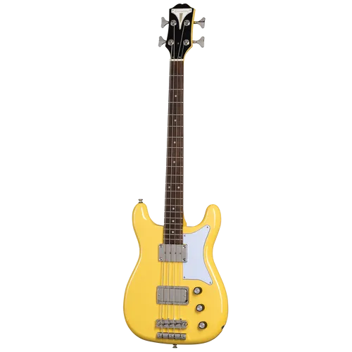 Epiphone Newport Bass Sunset Yellow - Bass mit Mahagoni-Korpus und indischem Lorbeergriffbrett, ausgestattet mit TB PRO und Bass Sidewinder Tonabnehmer für kraftvollen Sound. Ideal für Musiker, die Stil und Klang vereinen möchten.