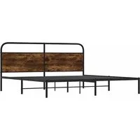 vidaXL Metallbett 180x200 cm Räuchereiche - Robustes Metallbettgestell mit elegantem Design, stabiler Stahlkonstruktion und komfortablem Kopfteil für optimale Unterstützung und Dekoration – ideal für dein Schlafzimmer!