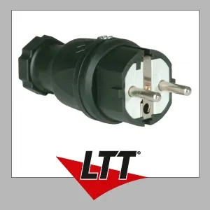 PCE PC ELECTRIC doppelter Schutzkontaktstecker Gummi IP 44 schwarz
