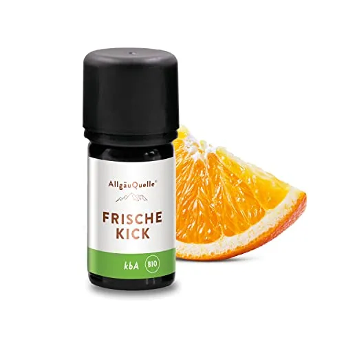 AllgäuQuelle® BIO Duftöl-Mischung Frische-Kick. 100% ätherische Öle aus Lemongrass, Orange, Bergamotte (kbA) | vegane und naturreine Duftmischung für Aroma-Diffusor/Duftlampe, 5 ml
