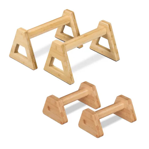 relaxdays Liegestützgriffe Bambus 4er Set - Fitness für Zuhause - Liegestützgriffe aus natürlichem Bambus für effektives Home-Workout. Ideal für Handstand, Push-Ups und L-Sit, schonen Gelenke und bieten sicheren Halt durch rutschfeste Bodenschoner.