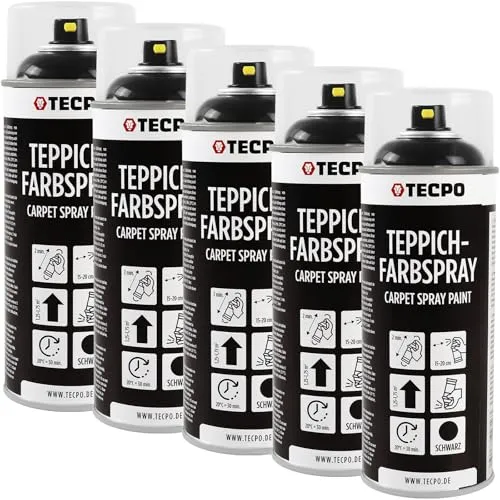 TECPO Teppich Farbspray, 5x 400ml Textilfarbe schwarz Teppichspray für Auto Matten Fussmatten Stoff Gummi Kunststoff Innenraum Aufbereitung