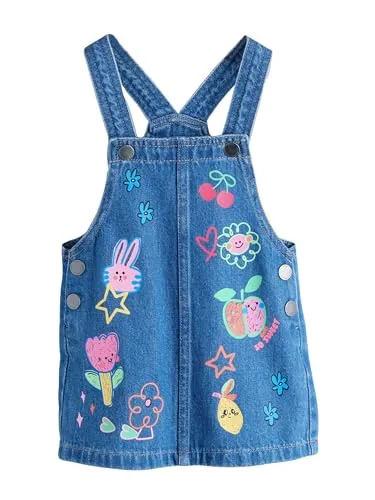 NEXT Mädchen Standard Trägerkleid aus Denim Mid Blue - Stylisches Trägerkleid aus hochwertigem Denim für kleine Fashionistas. Ideal für den Alltag und vielseitig kombinierbar. Komfortable Passform für unbeschwerte Abenteuer.