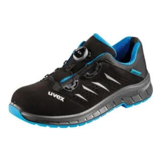 Uvex S1P Sicherheitshalbschuhe mit BOA Drehverschluss in Blau, Gr. 44 - Sicherheitshalbschuhe für den optimalen Schutz bei der Arbeit, ausgestattet mit einem praktischen BOA Drehverschluss für schnellen und individuellen Sitz.