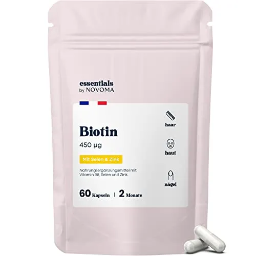 Biotin Hochdosiert mit Zink & Selen, 60 Kapseln (2 Monate), Für Haarwachstum, Haut und Nägel, Haar Vitamine, Essentials by Novoma