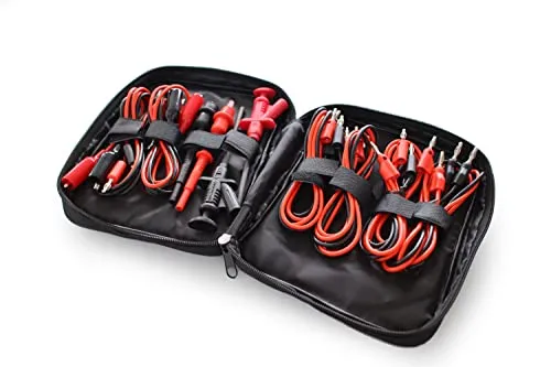 PeakTech Messleitung P 8201 - 19-teiliges Set für sichere Messungen - Sonstiges Messzubehör, ideal für Ausbildungs- und Laborbereich, mit flexiblen, rutschsicheren Materialien und praktischer Schutztasche für hohe Sicherheit.