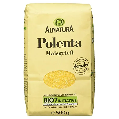Alnatura Bio Polenta, 500g - Bio-Polenta, schonend vermahlen und vorgegart, wenig Fett und ideal für vegane Gerichte.