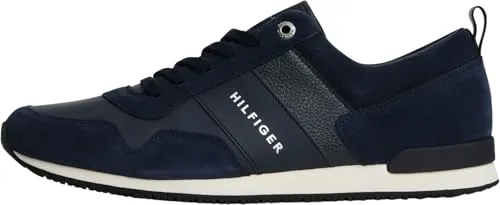 Tommy Hilfiger ICONIC LEATHER SUEDE MIX RUNNER - Herren Sneaker in Blau (MIDNIGHT) - 41 EU - Herren-Sneaker mit hochwertigem Wildleder und Kunstleder, ideal für jeden Anlass. Stilvolles Design und optimale Passform für ganztägigen Komfort.