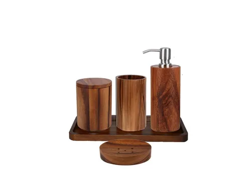 houseproud Timber Craft 5 Teile Badset aus Akazienholz in beige von houseproud