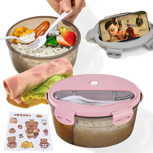 Brotdose Runden, Bento Box für Mikrowellen To-Go Lunchbox mit 3 Fächern