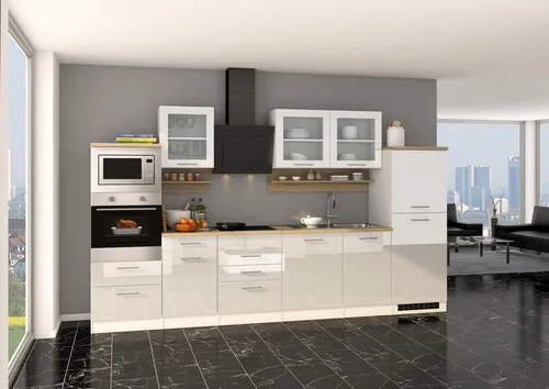 KOCHSTATION Küchenzeile KS-Mailand mit Elektrogeräten - Küchenzeilen mit modernem Design, inklusive Glashängeschrank und reversibler Montage für einfache Umzüge.