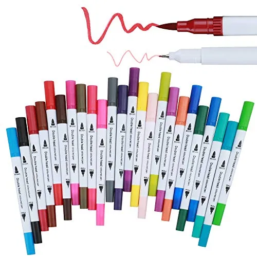 Tioamy Pinselstifte Dual Brush Pen Filzstifte Set 24 Farben Textmarker Fineline-Tipp für Kinder und Erwachsene Farbton Malerei Wiedergabe Kunst Manga Comic Calligraphy Animation