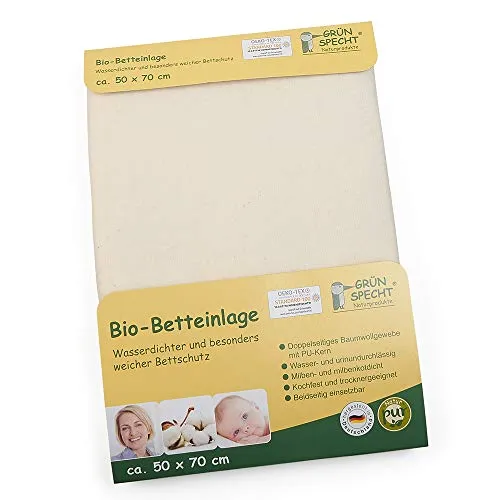 GRÜNSPECHT Bio-Betteinlage 50x70cm, Matratzenschutz, 100 % Baumwolle (kbA) mit PU-Kern, kochfest & trocknergeeignet, wasserdicht & urinundurchlässig (615-00)