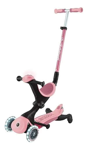 GLOBBER GO-UP Deluxe Lights 360 – 3 in 1 Aufsitzrad, Laufrad, Scooter, 120/80mm, 3-rädrig, verstellbar, LED-Rollen, rosa