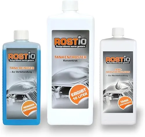 Rostio Tankentroster Set 1L – inkl. 500 ml Tankreiniger & 500 ml Tank-Schutzemulsion – hochergiebig (1:10) – für Tanks bis 10L – 100% Rostentfernung & Korrosionsschutz – Set zur Tanksanierung