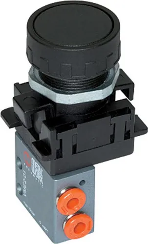 3/2-Miniventil manuell mit Druckknopf, NC, monostabil, 4mm rot - Automatisierungstechnik - Kompaktes 3/2-Wege-Miniventil mit Druckknopf, ideal für präzise Steuerungen und vielseitige Anwendungen bei Druck bis 10 bar.