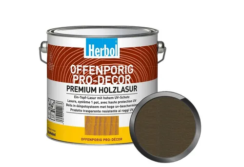 Herbol Lasur Offenporig Pro-Decor - 2.5 Ltr - Hochwertige Holzlasur für alle Holzbauteile. Mit patentiertem 2-Phasen-UV-Schutz und einfacher Verarbeitung. Ideal für Erst- und Renovierungsbeschichtungen, bietet langfristigen Schutz und Elastizität.