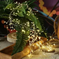 LED Lichterkette Perlen - Cluster Dekolichterkette - 100 warmweiße LED - L: 1,2m - Timer - Batterie - Silber/Weiß