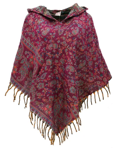 Ethno Hippie Poncho mit langer Zipfelkapuze - pink - Stylischer Poncho für Frauen in pink, ideal für jede Jahreszeit. Aus 100% Polyacryl, mit praktischer Kapuze und in lässiger Passform. Perfekt für entspannte Looks und fair gehandelt in Indien.