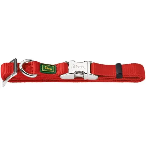 HUNTER Hundehalsung VARIO BASIC ALU-STRONG, robustes Nylon Hundehalsband, stufenlos verstellbar, rostfreier ALU-STRONG Aluminiumverschluss, Farbe: rot, Größe: M