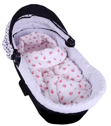 BabyLux Fußsack 90cm für Babyschale, Kinderwagen & Buggy, Minky, ideal für Frühling, Sommer Herbst &, warm & weich Kinderfußsack (md2 - Musselin Röschen)