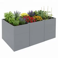 Proregal Hochbeet Set, Grau, Metall, 150x77x100 cm - Set aus 3 modernen Hochbeeten aus verzinktem Stahl. Mit einem großen Pflanzvolumen von 1.020 l und komfortabler Arbeitshöhe – ideal für Garten und Terrasse. Langlebig, rostgeschützt und pflegeleicht.