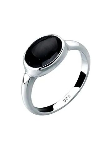 Elli Ring Damen mit Onyx Edelstein in 925 Sterling Silber - Ringe für Damen, eleganter handgefertigter Ring aus 925 Sterling Silber mit funkelndem Onyx, anlaufgeschützt und in Juweliersqualität, das perfekte Geschenk für besondere Anlässe.