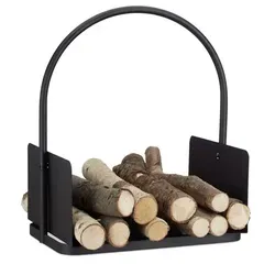 Kaminholz-Set: Kaminholzregal für stilvolle Holzaufbewahrung - Holzlagerung, modernes Stahlregal in Schwarz, ideal für eine ordentliche und platzsparende Feuerholzablage.