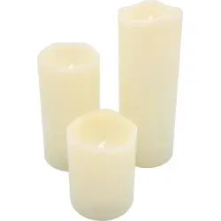 1.09 Outdoor LED Kerzen Set mit Timer - 3er Set für Außen - Kerzen Set für Außen mit Timer-Funktion: 3 LED Kerzen (20/15/10 cm) in warmweißem Flackerlicht, ideal für stimmungsvolle Abende im Garten oder auf der Terrasse. Wetterfest mit IP44 Schutz.