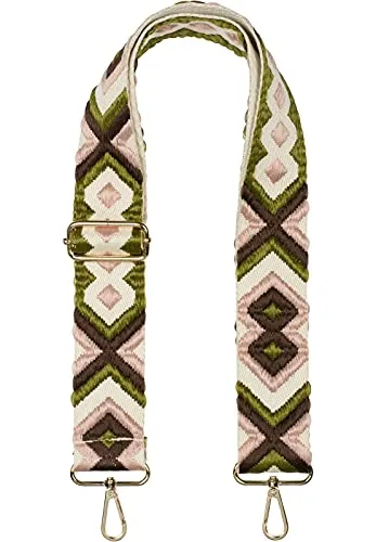 styleBREAKER Taschen Schulterriemen verstellbar mit Buntem Ethno Muster, Wechsel Taschengurt, Karabiner, Handyband 02013024, Farbe:Grün-Rose-Braun
